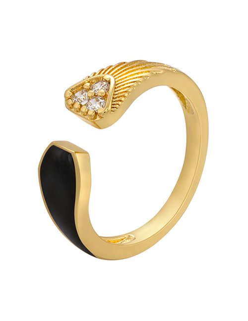 Fashion Black Drop Oil Carved Geometric Ring