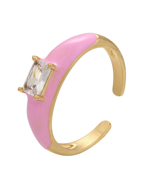 Fashion Pink Oil Dripping Rectangular Open Ring