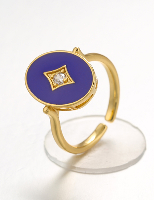 Fashion Deep Purple Drop Oil Diamond And Copper Coin Open Ring
