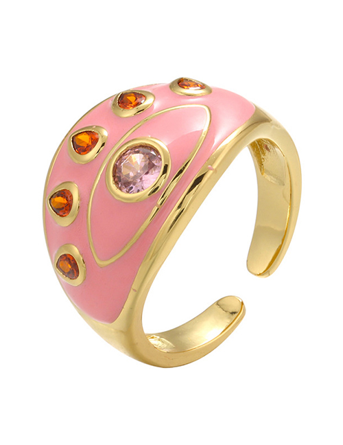 Fashion Pink Orange Diamond Drop Oil Micro Inlaid Eye Ring