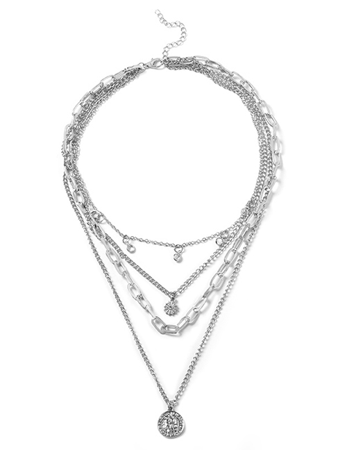 Fashion Silver Color Multi-storey Sun Portrait Chain Necklace