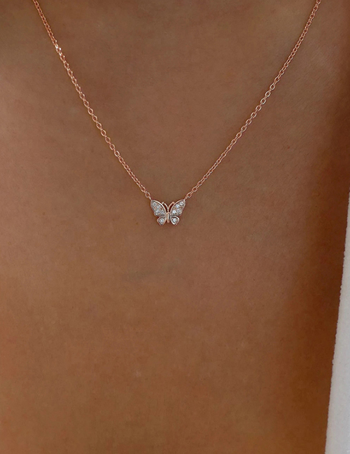 Fashion Rose Gold Gold-plated Butterfly Single Layer Necklace