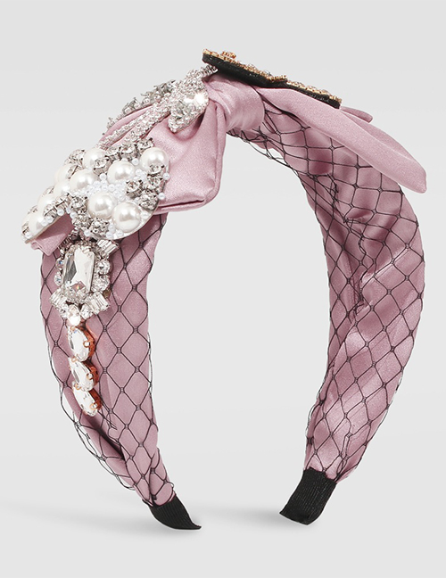 Fashion Pink Diamond-studded Pearl Bowknot Fabric Hair Band