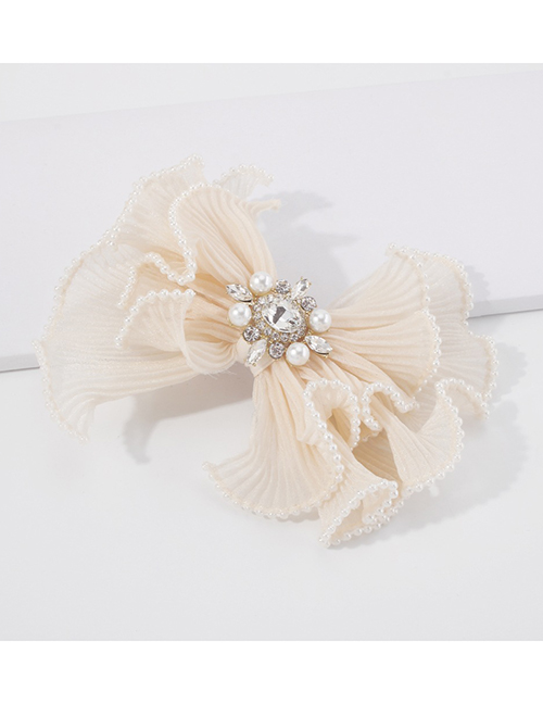 Fashion White Pearl Hairpin With Diamond Organza Bow