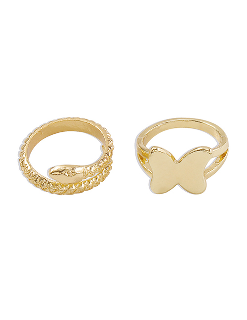 Fashion Gold Color Butterfly Snake Ring Set