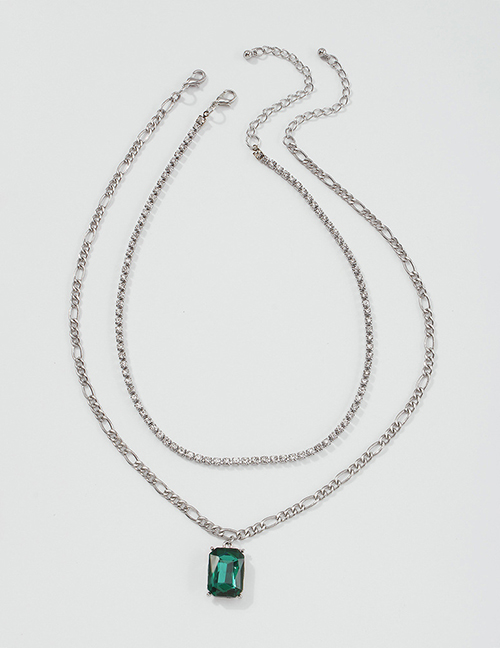 Fashion White K Double Glass Diamond Claw Chain Necklace