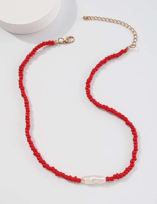 Fashion Red Alloy Resin Colorful Rice Bead Necklace