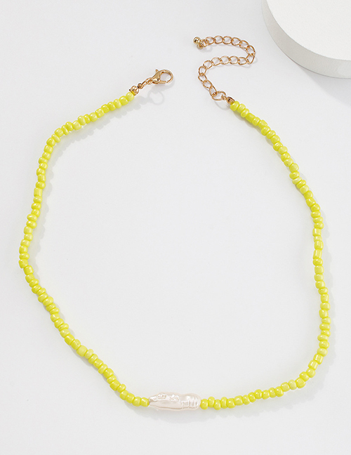 Fashion Yellow Alloy Resin Colorful Rice Bead Necklace