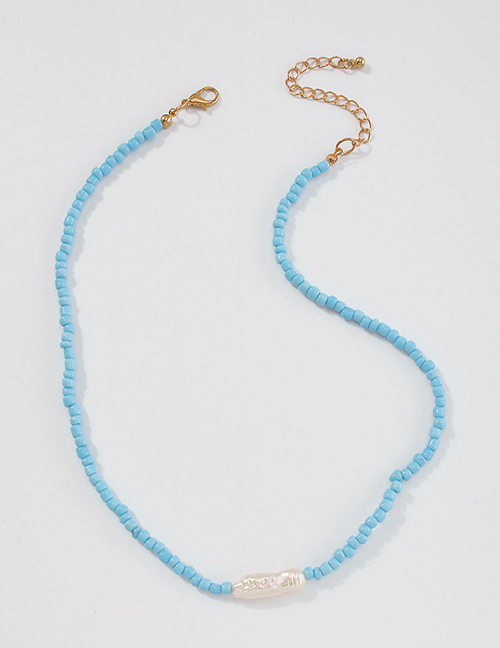 Fashion Blue Alloy Resin Colorful Rice Bead Necklace