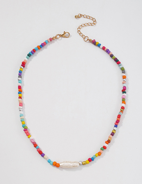 Fashion Color Alloy Resin Colorful Rice Bead Necklace