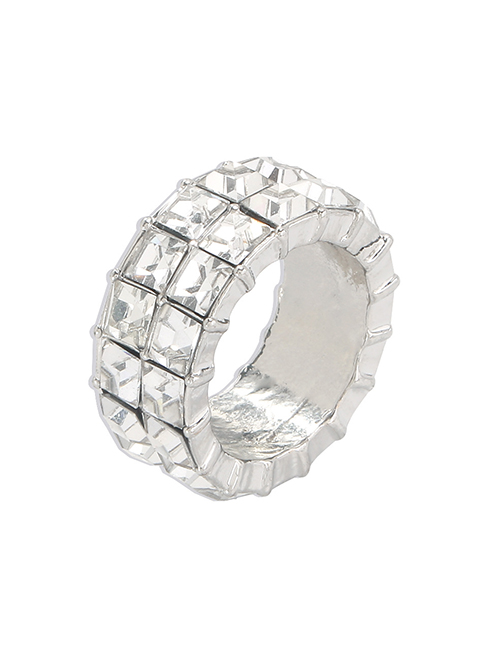 Fashion White Diamond Geometric Square Imitation Diamond Wide Brim Ring