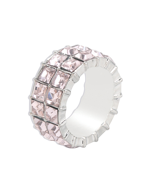 Fashion Pink Diamond Geometric Square Imitation Diamond Wide Brim Ring