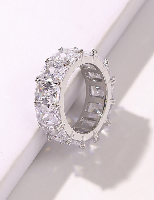 Fashion Single Row Of White Diamonds Geometric Square Imitation Diamond Wide Brim Ring