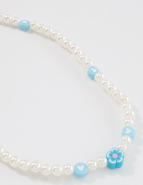 Fashion Blue Geometric Clay Flower Imitation Pearl Necklace