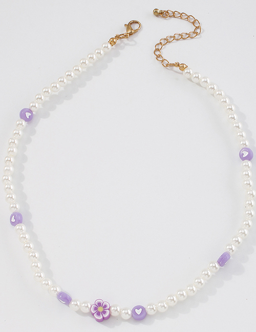 Fashion Purple Geometric Clay Flower Imitation Pearl Necklace