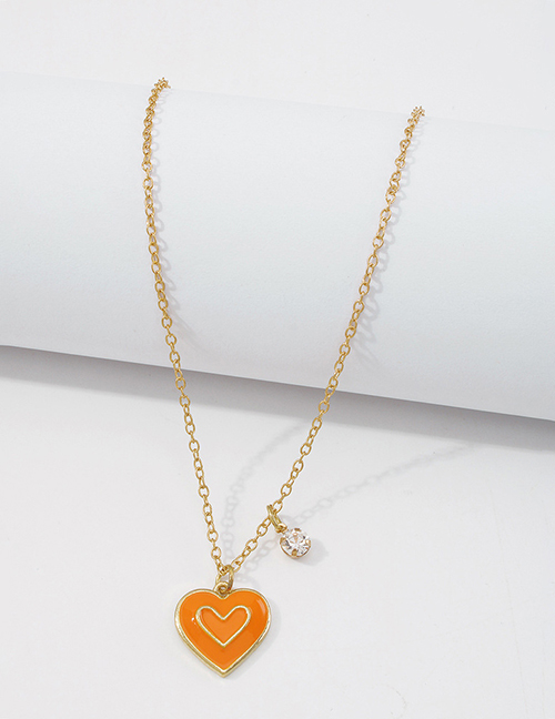 Fashion Orange Alloy Imitation Diamond Drop Oil Love Necklace