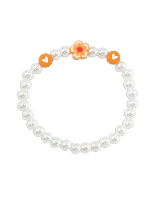 Fashion Orange Clay Flower Pearl Beaded Bracelet