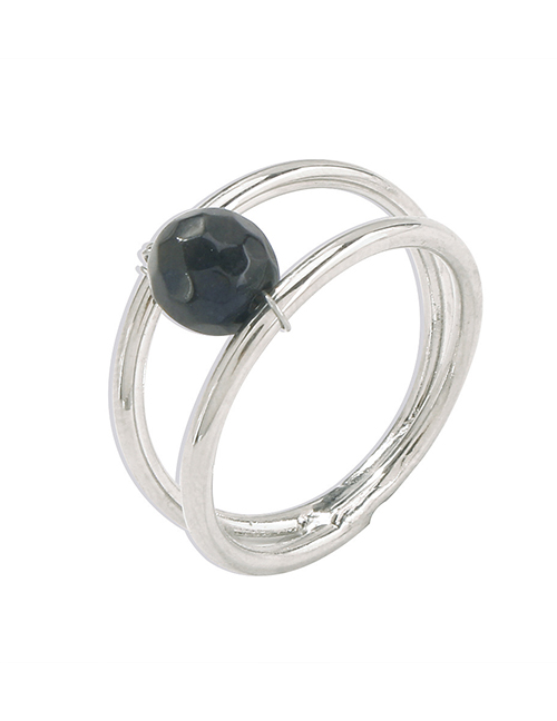 Fashion Black Geometric Bead Double Ring