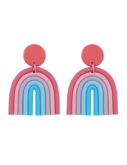 Fashion Red+blue Contrasting Color Soft Clay U-shaped Alloy Earrings