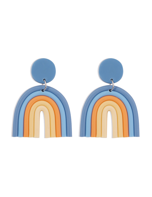 Fashion Blue+yellow Contrasting Color Soft Clay U-shaped Alloy Earrings