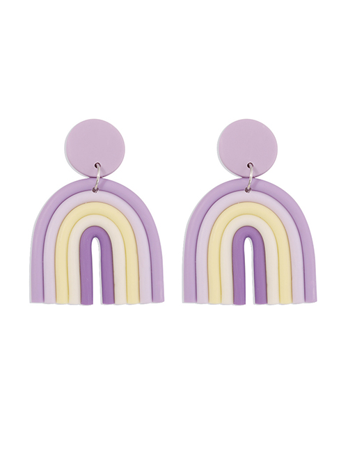 Fashion Purple+yellow Contrasting Color Soft Clay U-shaped Alloy Earrings