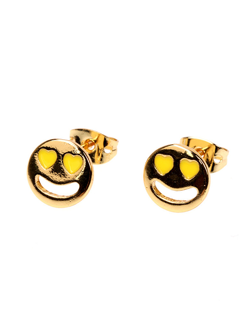 Fashion Yellow Copper Spray Paint Love Smiley Earrings