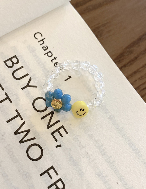Fashion Single Circle Blue Flower Flower Smiley Beaded Ring