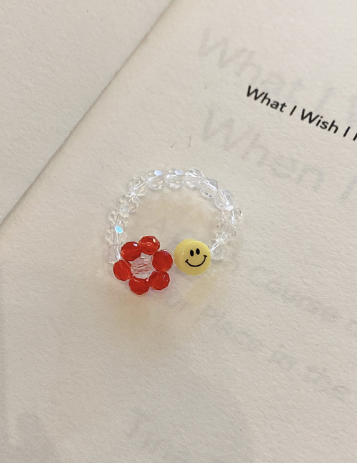 Fashion Single Circle Red Flower Flower Smiley Beaded Ring