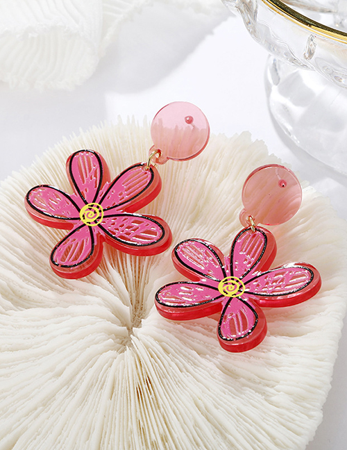 Fashion Red Earrings Acrylic Flower Stud Earrings