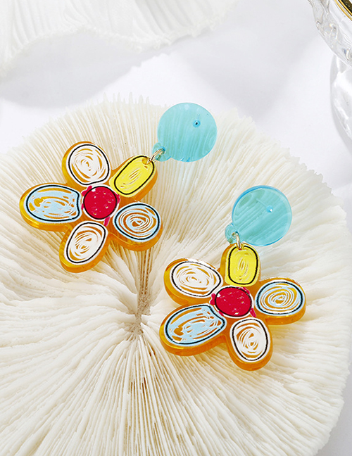 Fashion Yellow Color Earrings Acrylic Flower Stud Earrings