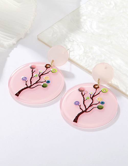 Fashion Pink Branch Earrings Acrylic Round Branch Stud Earrings
