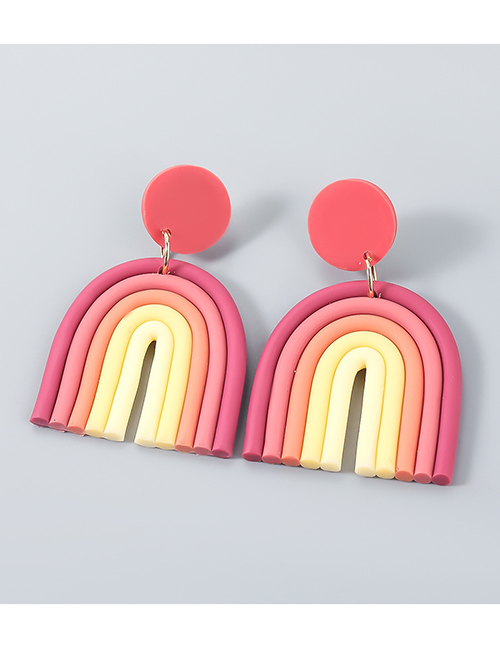 Fashion Red Yellow Alloy Soft Pottery Rainbow Earrings