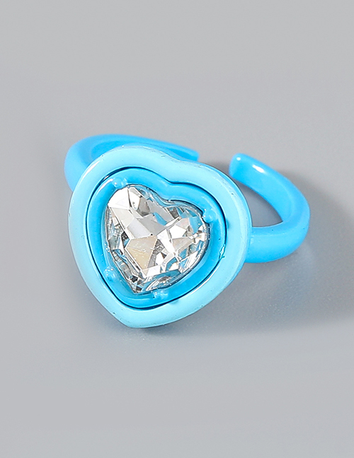 Fashion Blue Alloy Inlaid Acrylic Heart-shaped Ring