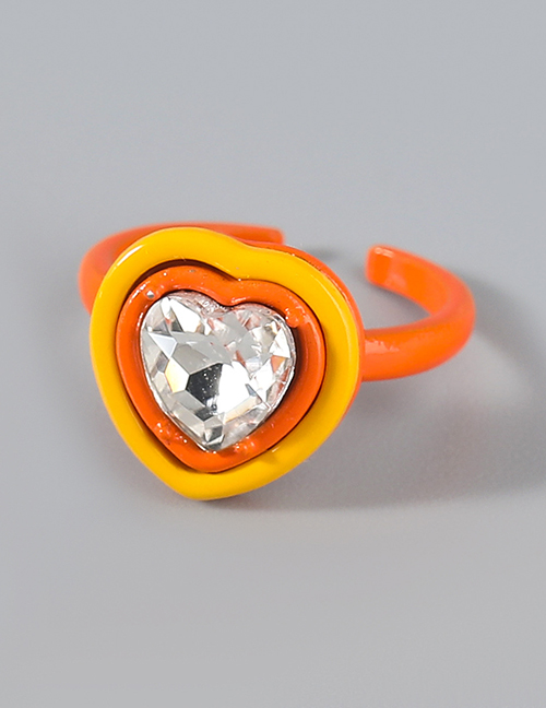 Fashion Orange Alloy Inlaid Acrylic Heart-shaped Ring
