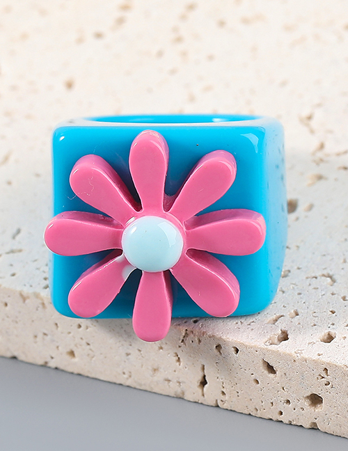 Fashion Blue Red Resin Floral Ring
