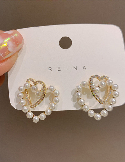 Fashion Gold Color Microstructed Zirconium Love Pearl Earrings