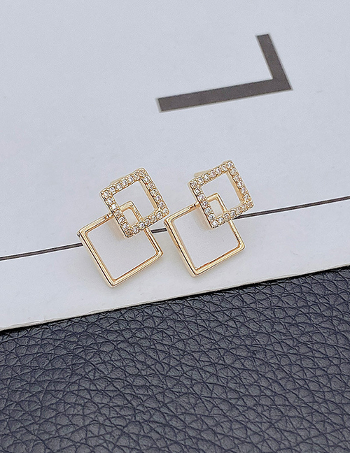 Fashion Gold Color Square Diamond Earrings