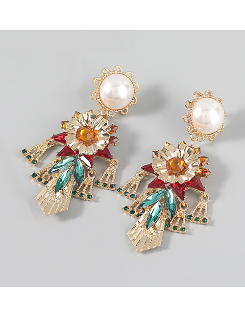 Fashion Jin Cai Alloy Diamond Pearl Flower Earrings