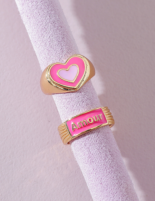 Fashion Pink Drop Oil Letter Love Ring Set