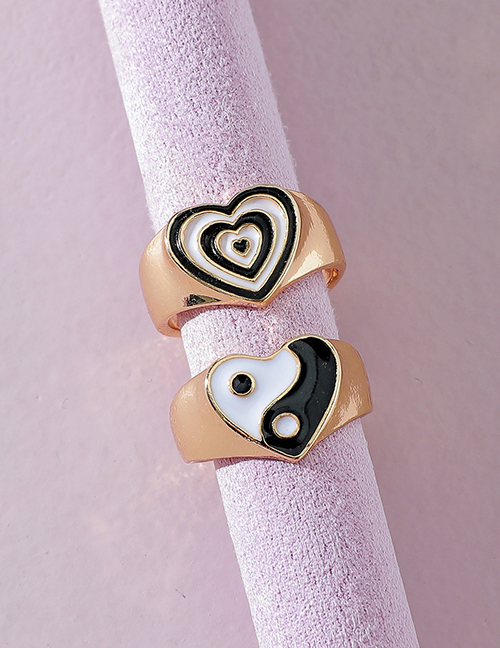 Fashion Black Oil Drop Double Contrast Color Heart-shaped Tai Chi Ring