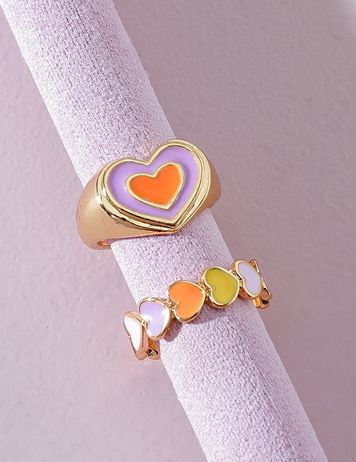 Fashion Purple Peach Heart Drop Oil Ring Set