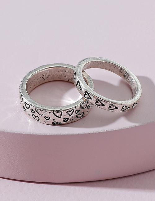 Fashion Silver Color Heart-shaped Engraving Ring Set