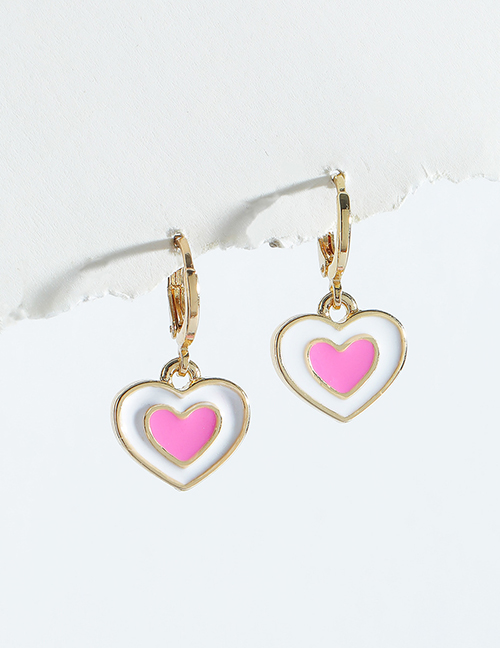 Fashion Pink Double Drop Nectarine Heart Ear Ring
