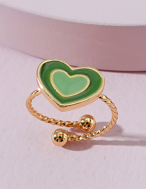 Fashion Green Oil Drop Double Heart-shaped Open Ring