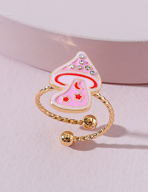Fashion Pink Dripping Oil Colored Mushroom Ring