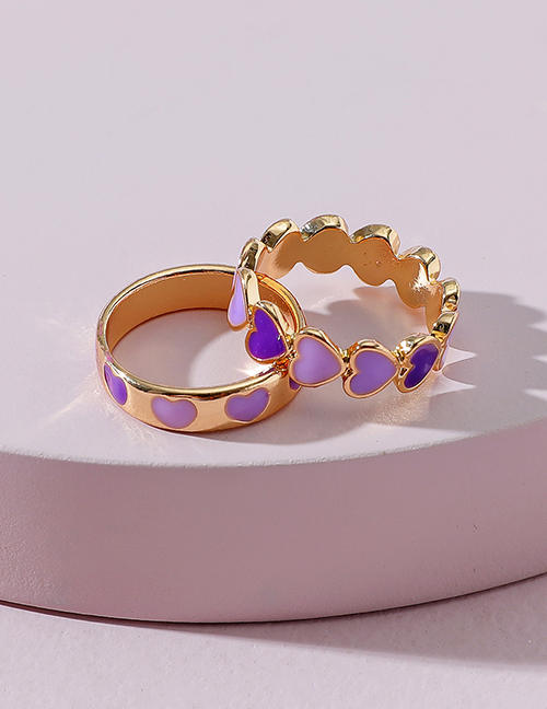 Fashion Purple Drop Nectarine Heart Ring Set