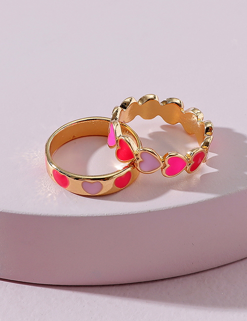 Fashion Pink Drop Nectarine Heart Ring Set