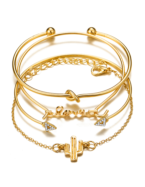 Fashion Gold Color Four-piece Diamond-studded Cactus Knotted Bracelet