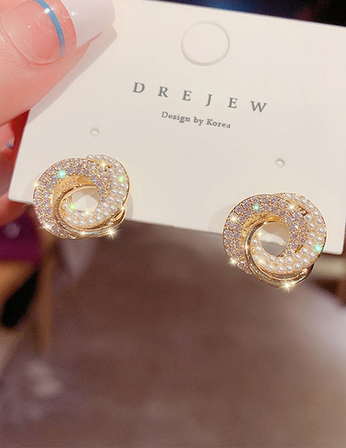 Fashion Gold Diamond-studded Geometric Winding Stud Earrings