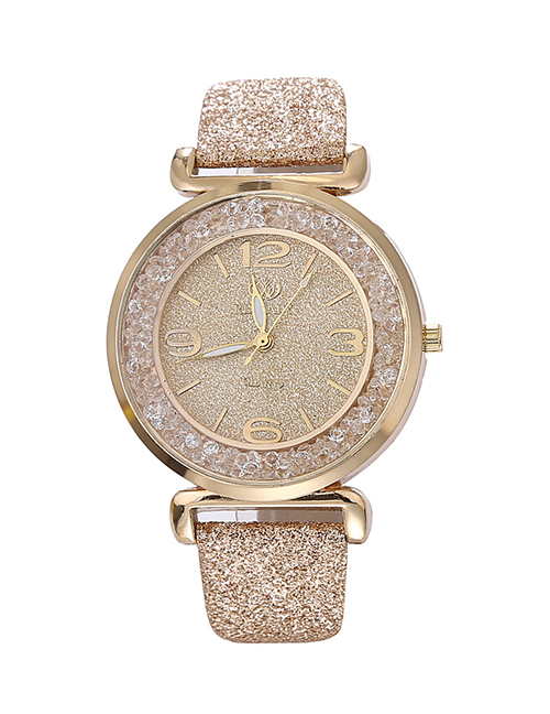 Fashion Gold Color Quartz Watch With Glitter Belt Ball Dial Dial